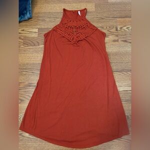 Rust bohemian Dress with Crochet Detail